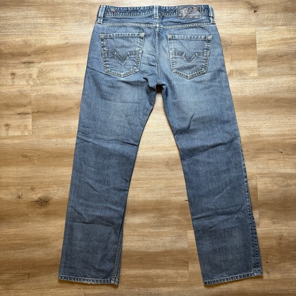 Diesel Larkee Jeans Men 31x30 Blue Straight Leg Made in Italy Thrash Wash 008Z8 - Picture 3 of 16